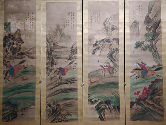 郎世寧四條屏人物畫 - 九州墨閣