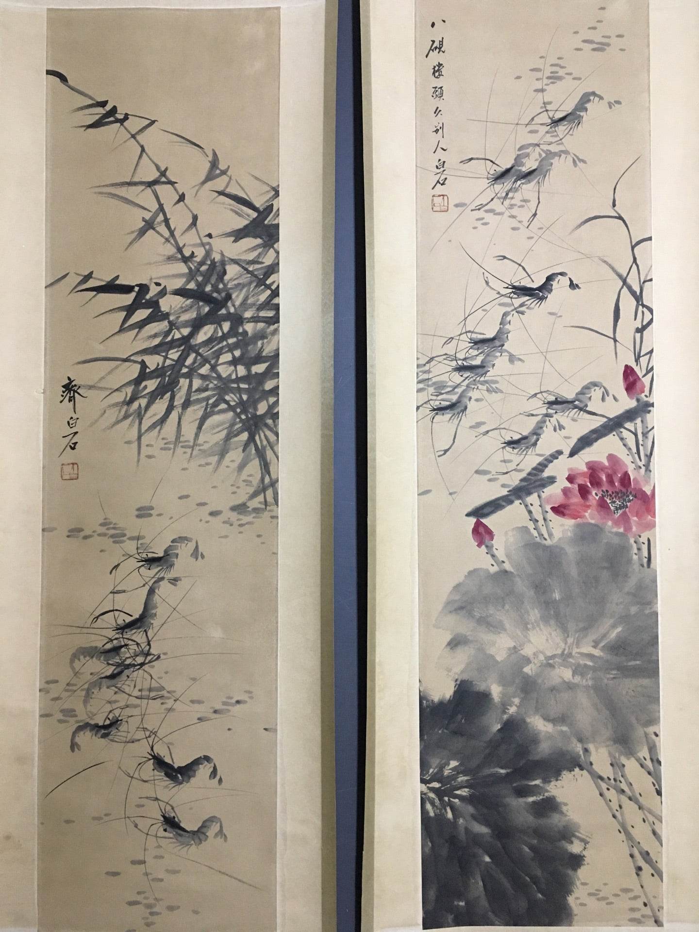 齊白石四條屏群蝦畫 - 九州墨閣