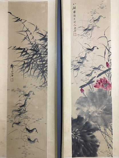 齊白石四條屏群蝦畫 - 九州墨閣