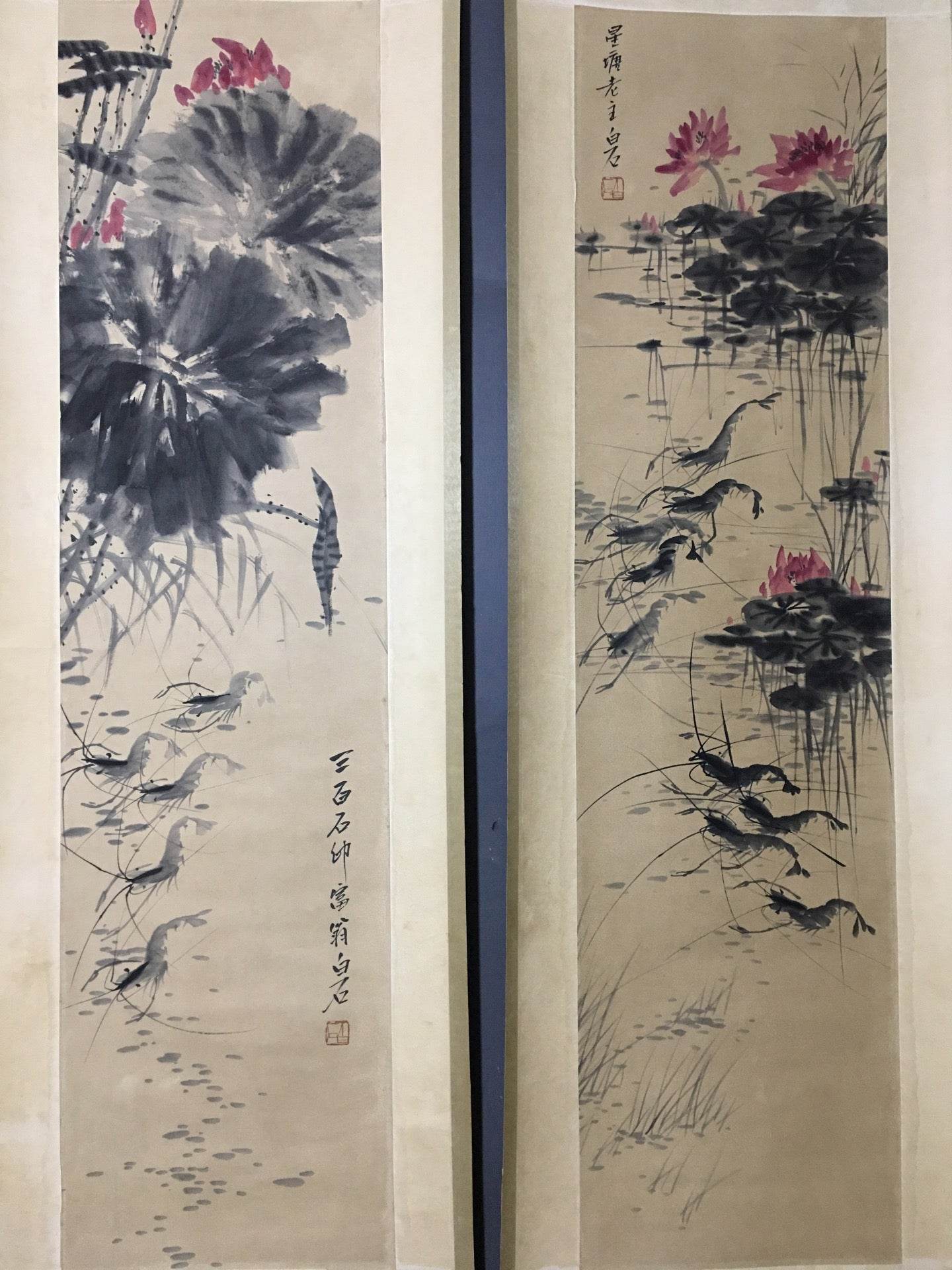 齊白石四條屏群蝦畫 - 九州墨閣
