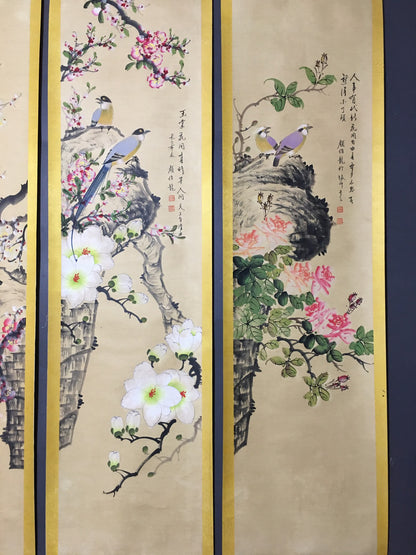 顏伯龍四條屏花鳥畫