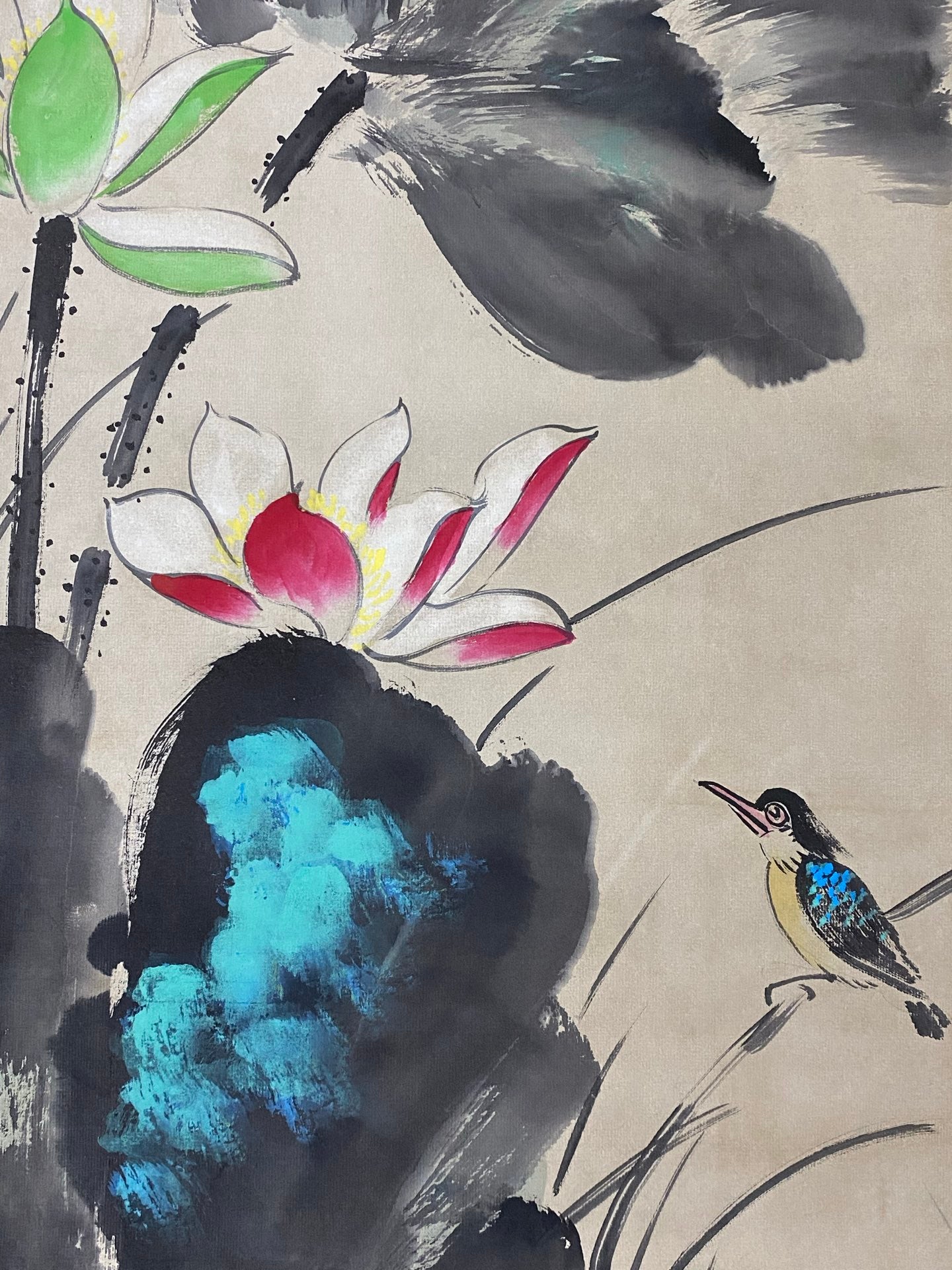 張大千四條屏荷花畫