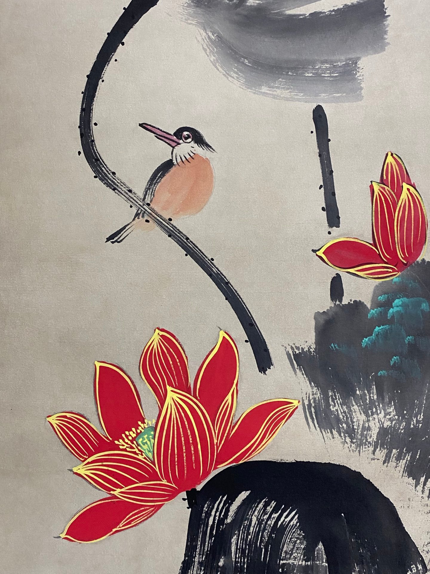 張大千四條屏荷花畫